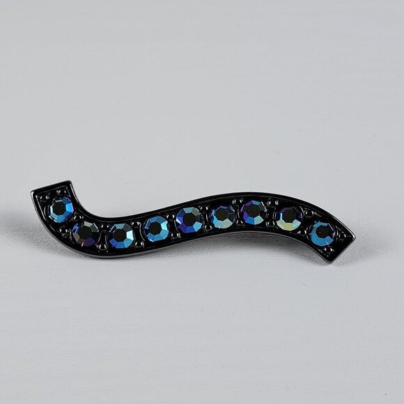 YSL Yves Saint Laurent Black Rhodium Plated AB Rhinestone Bar Pin/Brooch 3 Inch - Picture 1 of 9